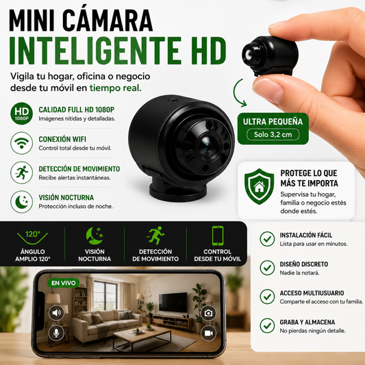 Mini Cámara Inteligente™ HD | Vigila tu Casa, Oficina o Negocio desde tu Móvil